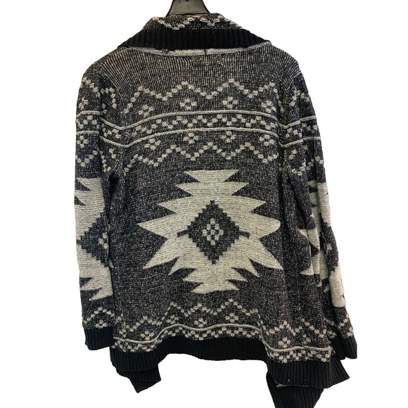 Karen Kane Aztec Black White Patten Waterfall Draped Open Front Cardigan Women M - Picture 2 of 11